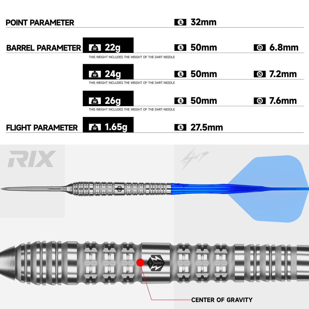 Caliburn Rix Darts - Steel Tip - 90% Tungsten - R4