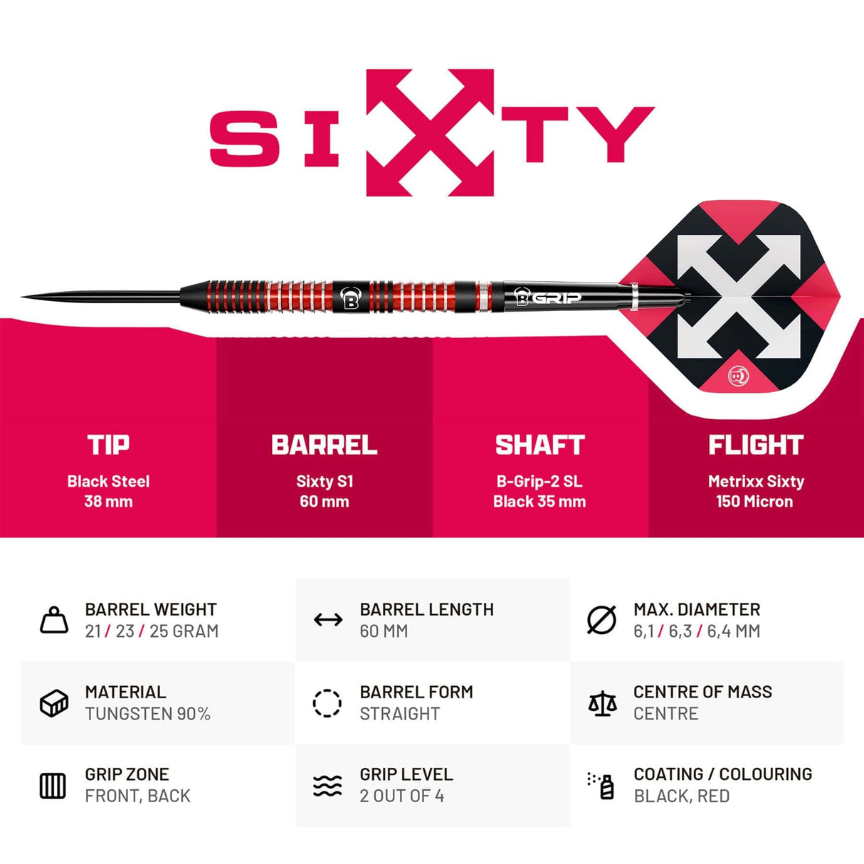 BULL'S Sixty Darts - Steel Tip - 90% Tungsten - S1
