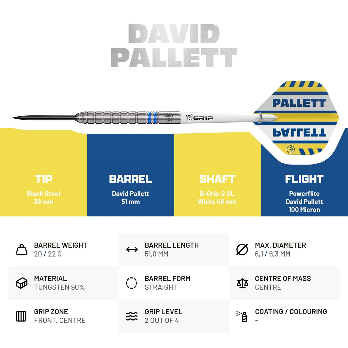 BULL'S David Pallett Darts - Steel Tip - 90% Tungsten