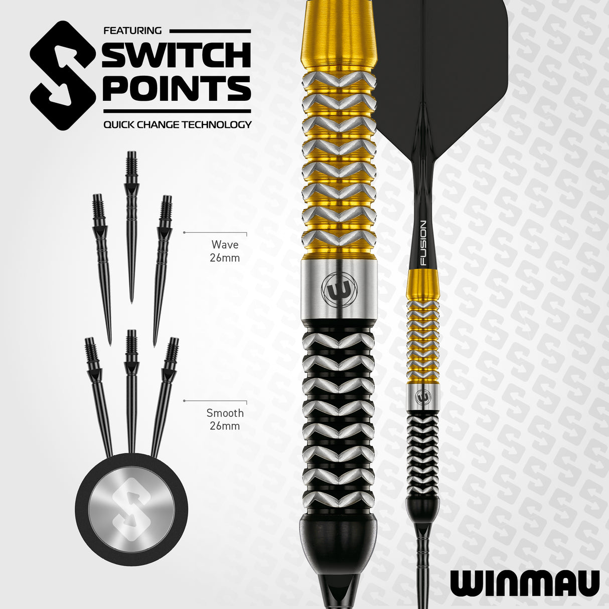 Winmau Exion Switch Darts - Steel Tip - 90% Tungsten - Parallel