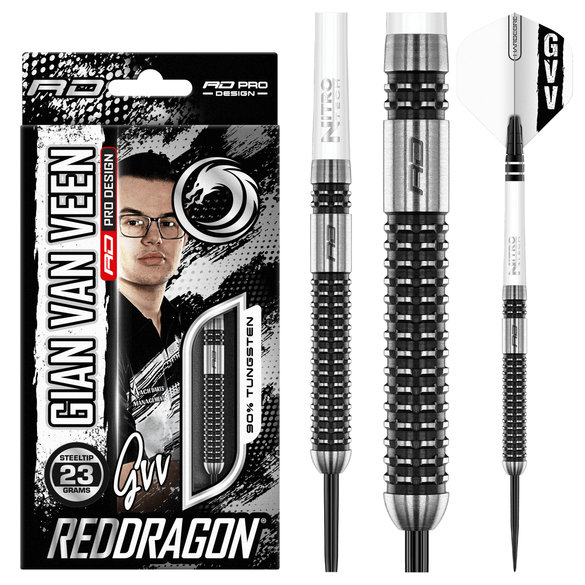 Red Dragon Gian van Veen Darts - Steel Tip - 90% Tungsten - Axis SE