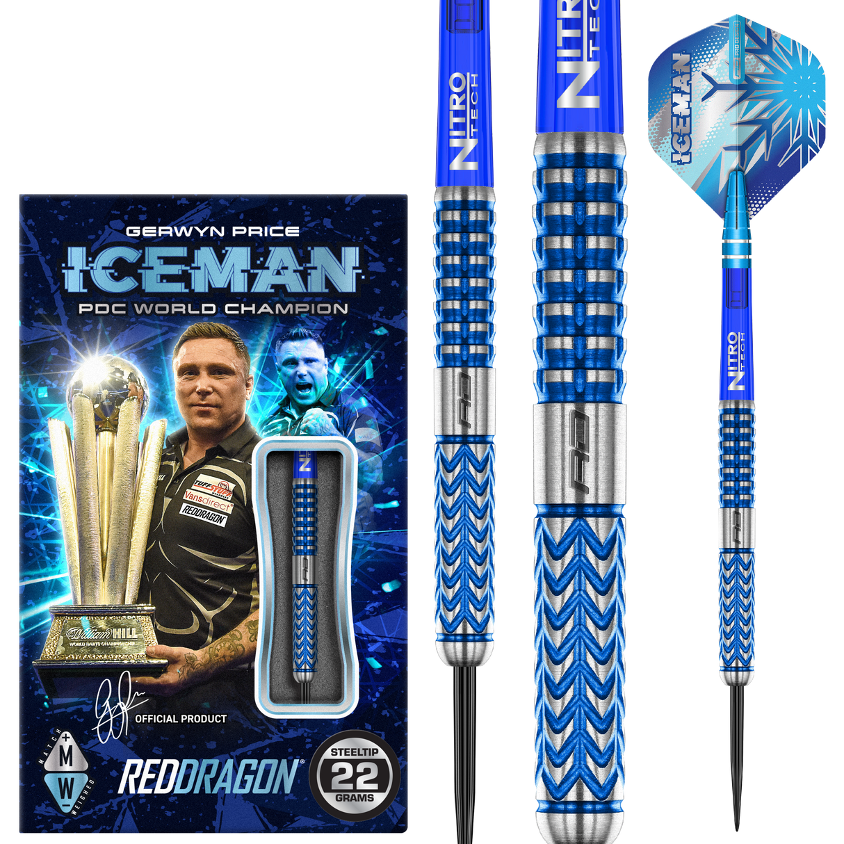Red Dragon Gerwyn Price Darts - Steel Tip - 90% Tungsten - Glacier