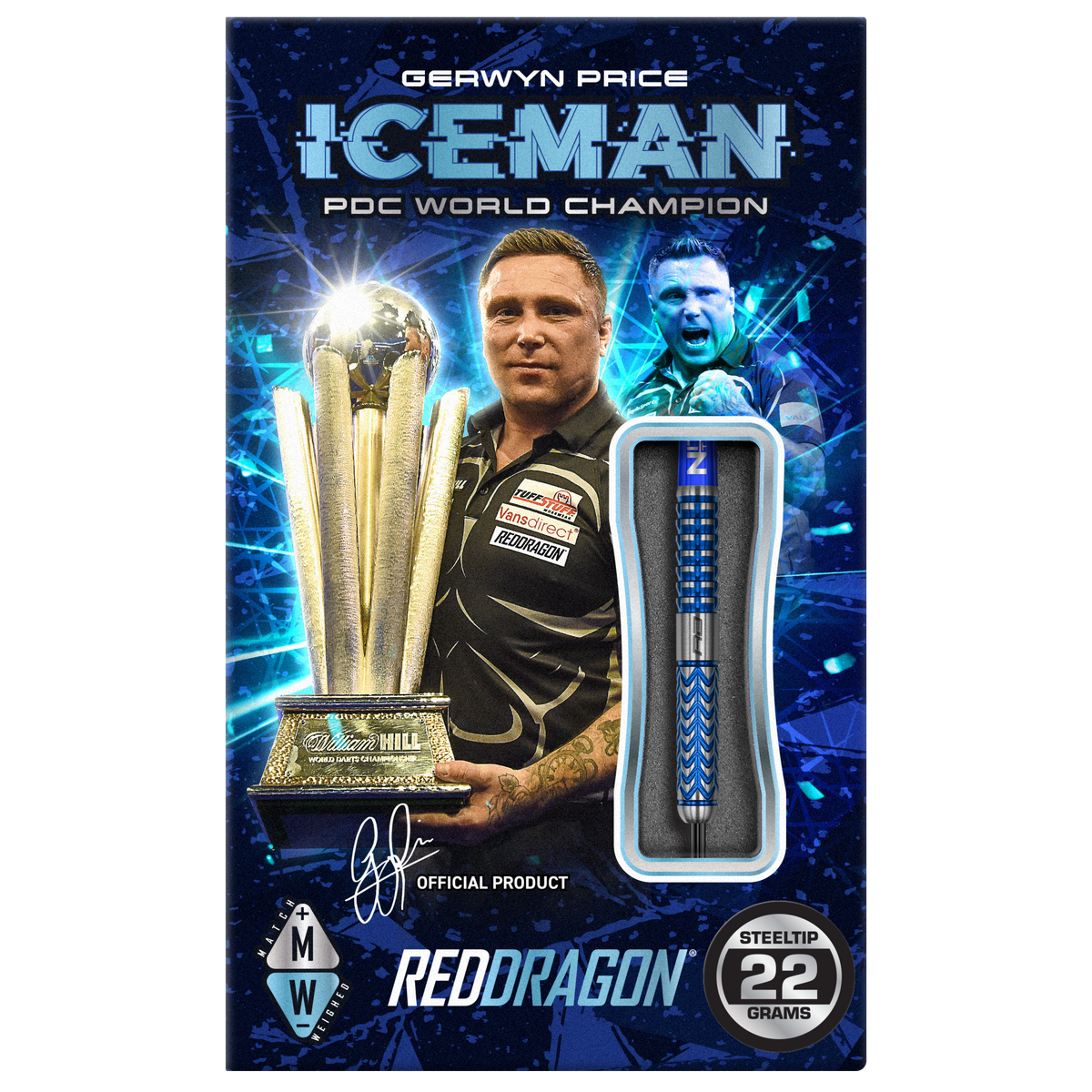 Red Dragon Gerwyn Price Darts - Steel Tip - 90% Tungsten - Glacier