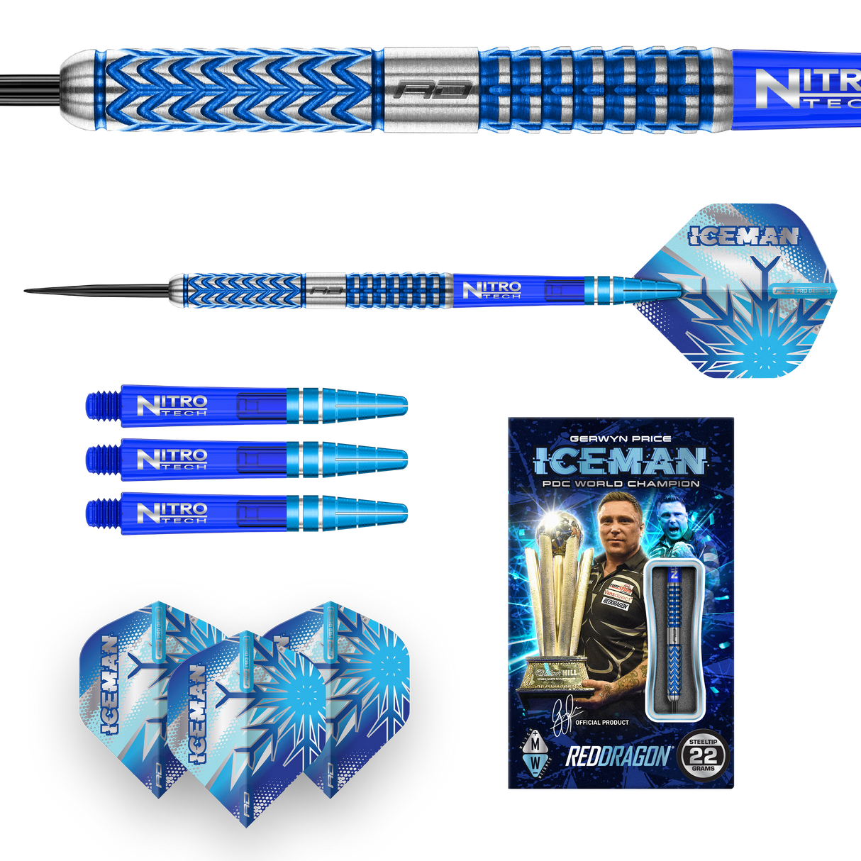 Red Dragon Gerwyn Price Darts - Steel Tip - 90% Tungsten - Glacier
