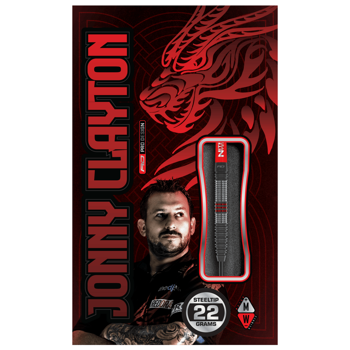 Red Dragon Jonny Clayton Darts - Steel Tip - 90% Tungsten - Hiraeth