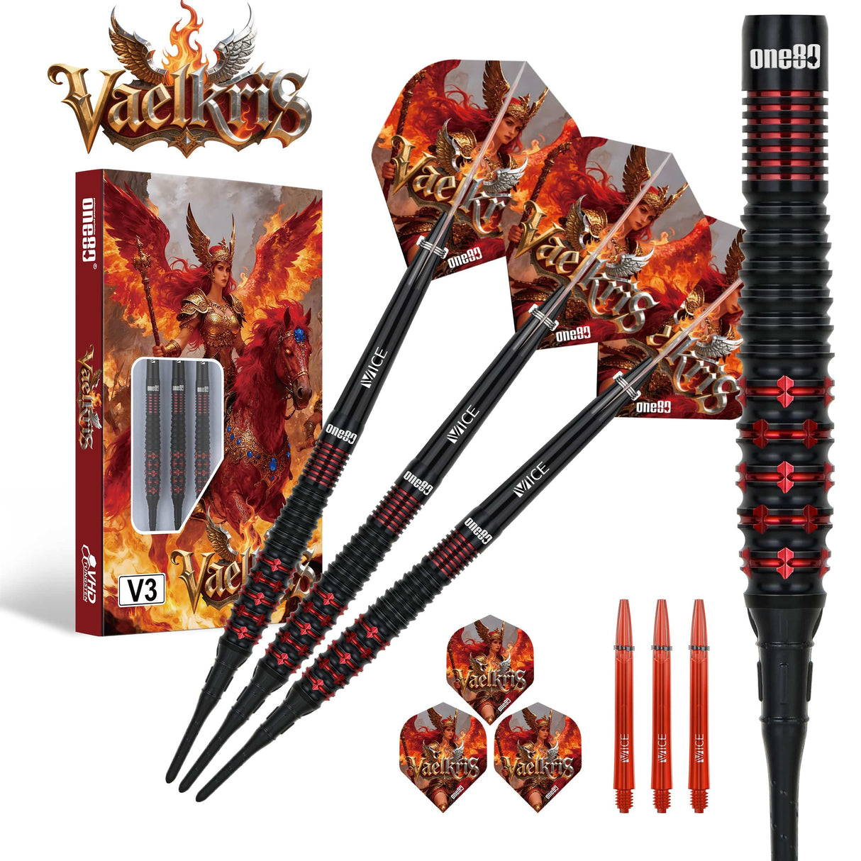 One80 Vaelkris Darts - Soft Tip - 90% Tungsten - V03 - 18g