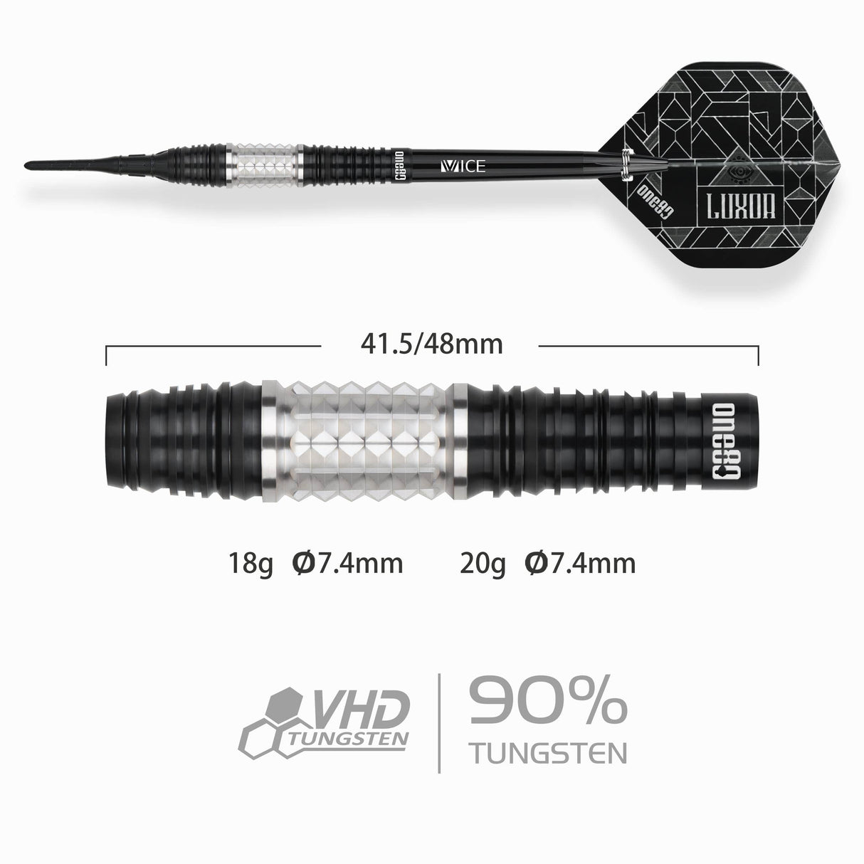 One80 Luxor II Darts - Soft Tip -90% Tungsten - Theta 18g