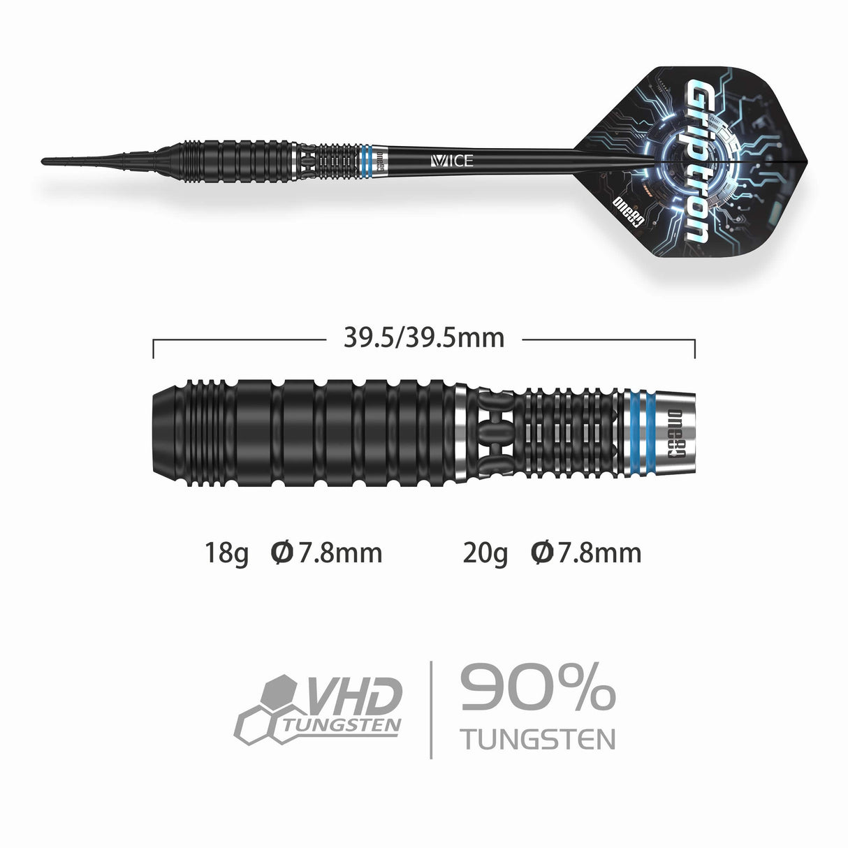 One80 Griptron Darts - Soft Tip - 90% Tungsten - GT3 20g