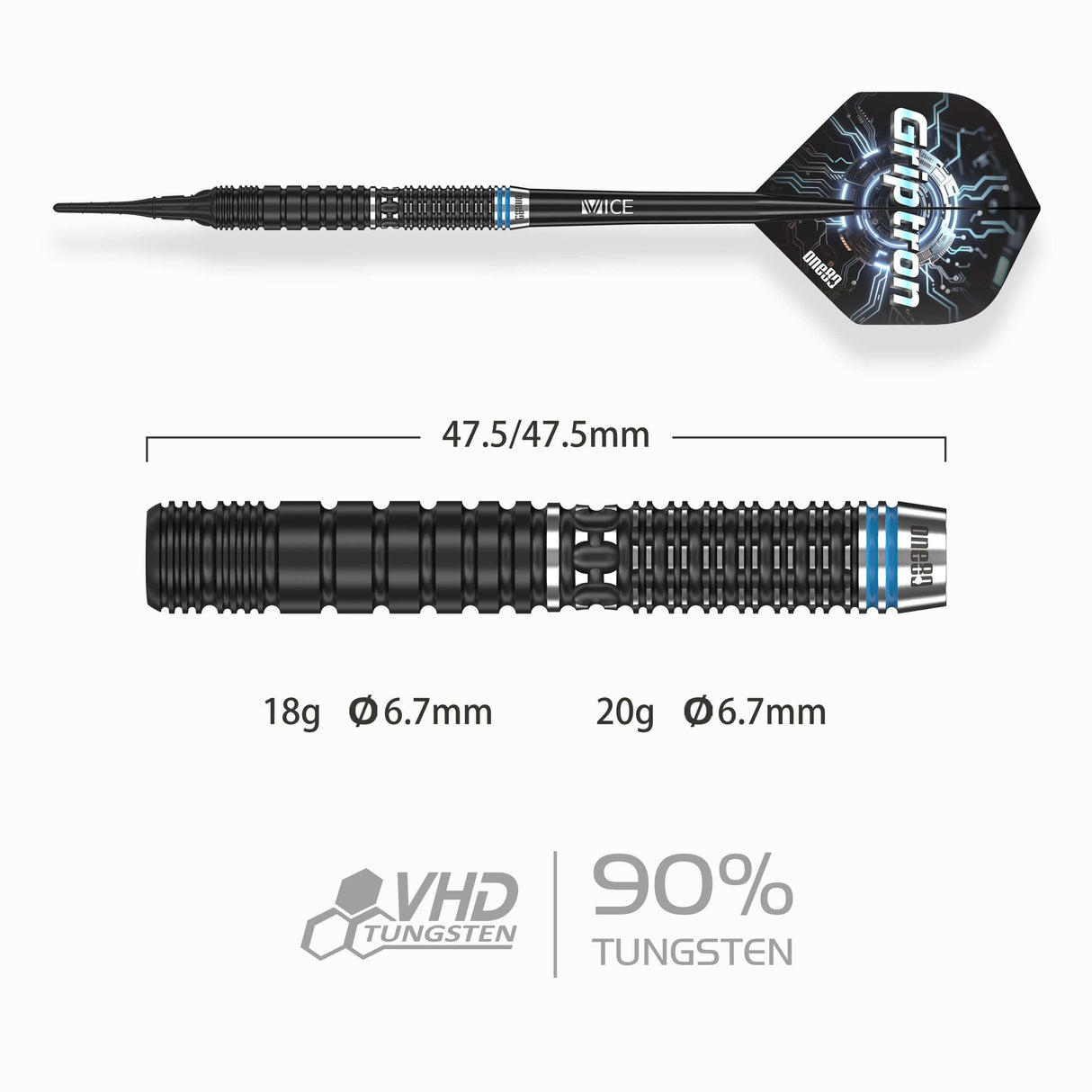 One80 Griptron Darts - Soft Tip - 90% Tungsten - GT4 20g
