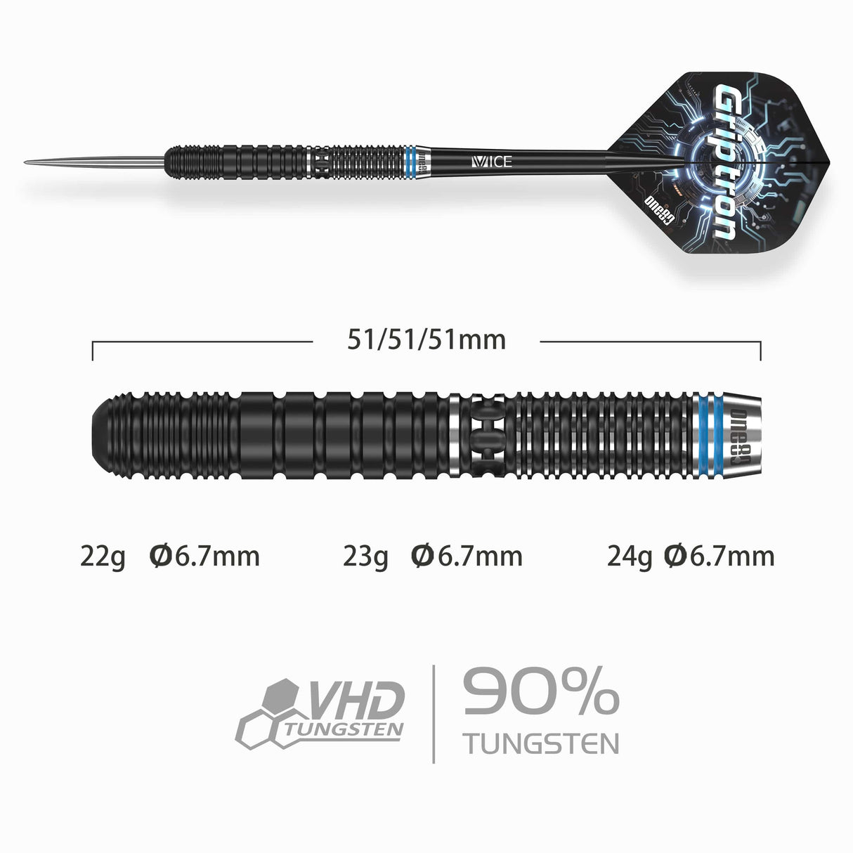 One80 Griptron Darts - Steel Tip - 90% Tungsten - GT4