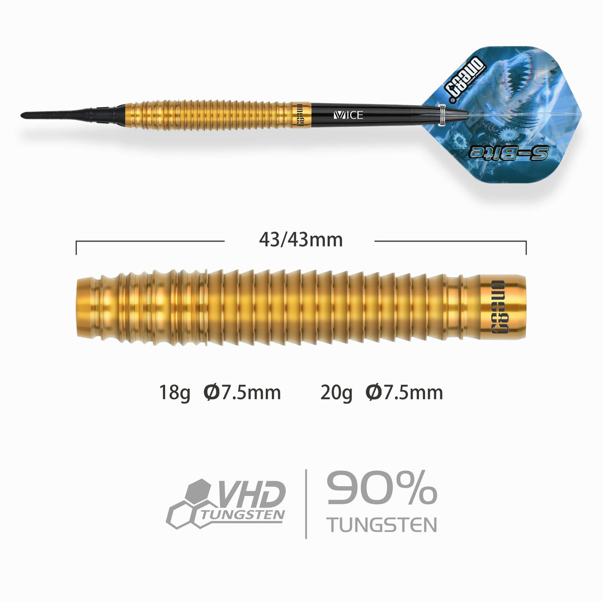 One80 S-Bite Darts - Soft Tip - 90% Tungsten - S-B2 18g