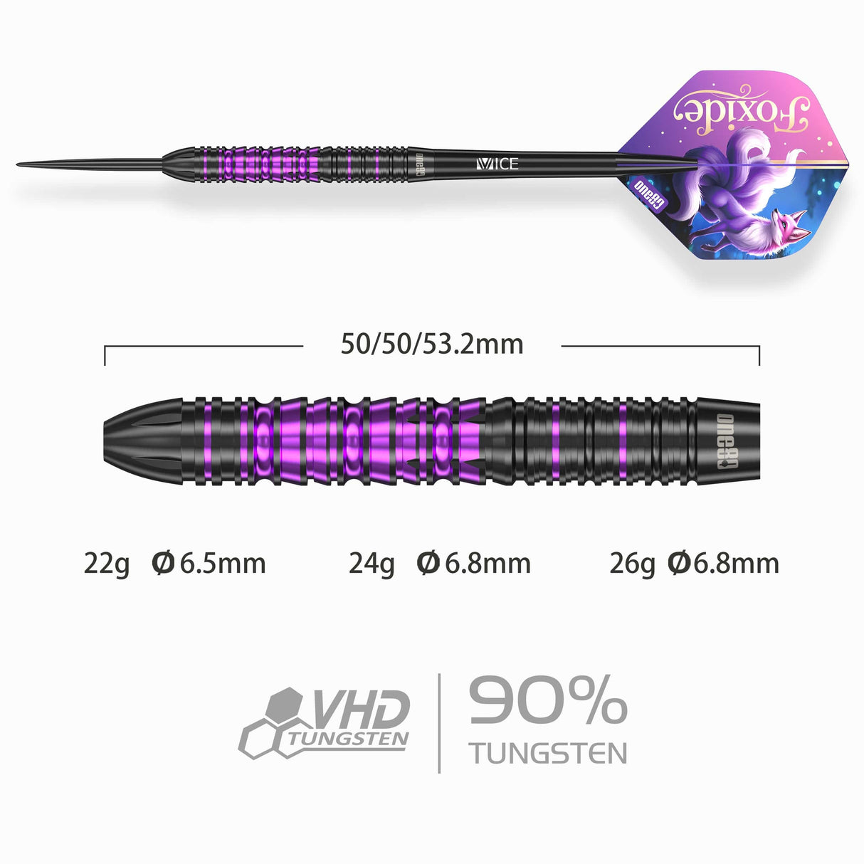 One80 Foxide Darts - Steel Tip - 90% Tungsten - F1