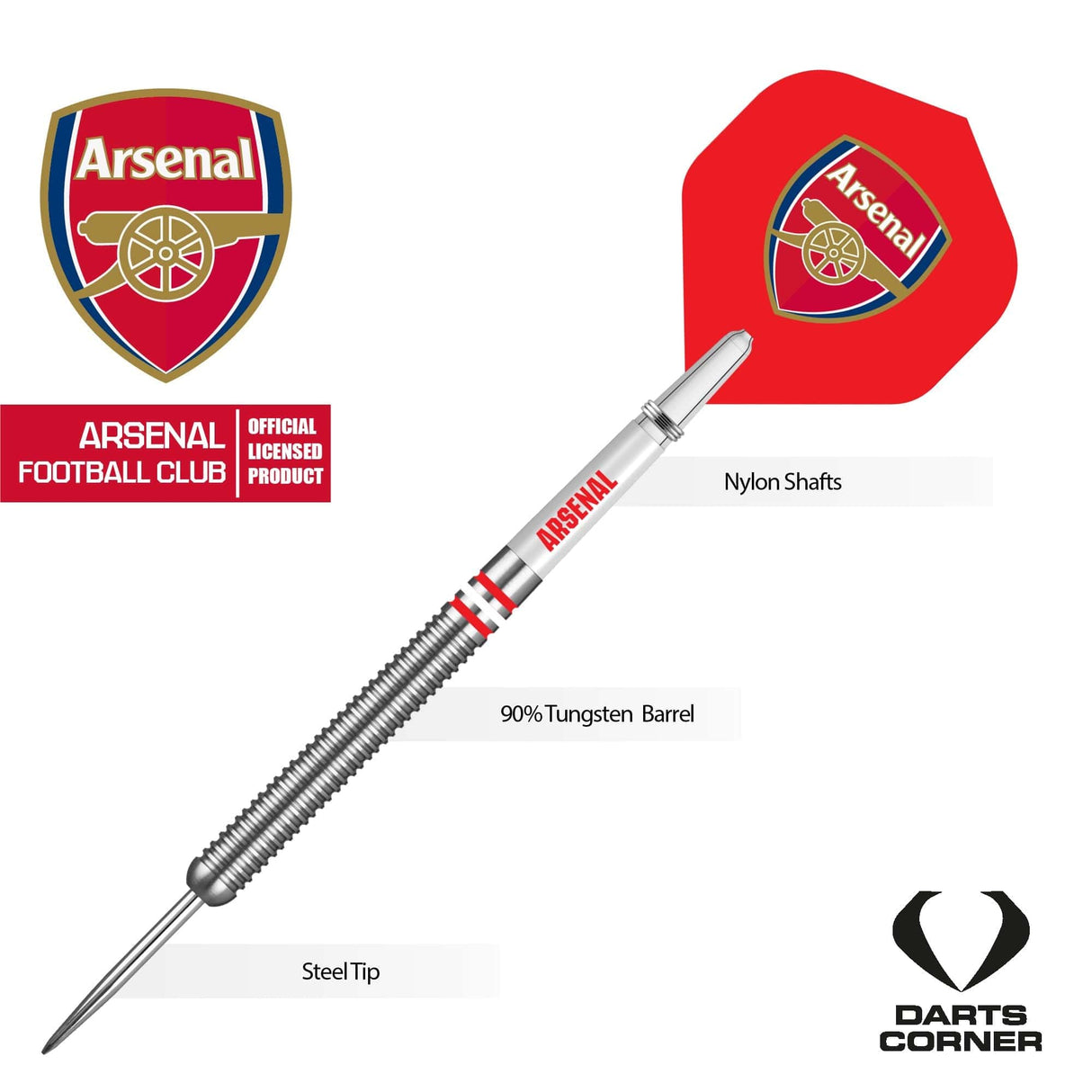 Arsenal FC Darts - Steel Tip Tungsten - Official Licensed - The Gunners - 24g 24g