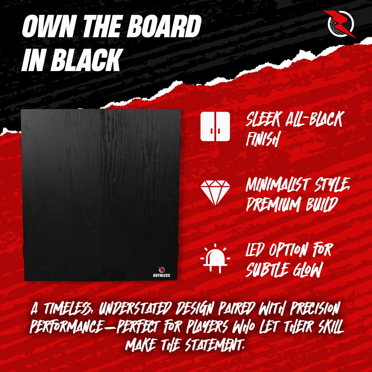 Ruthless Home Darts Centre - Cabinet with USB Light - Black