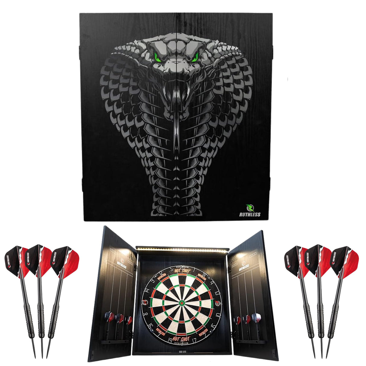Ruthless Home Darts Centre - Cabinet with USB Light - Cobra