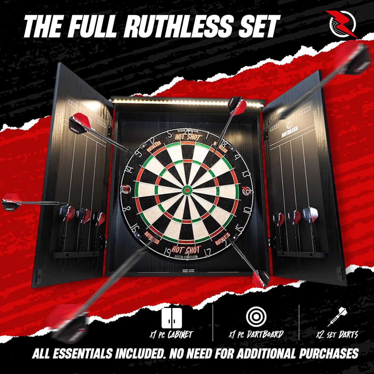 Ruthless Home Darts Centre - Cabinet with USB Light - Cobra