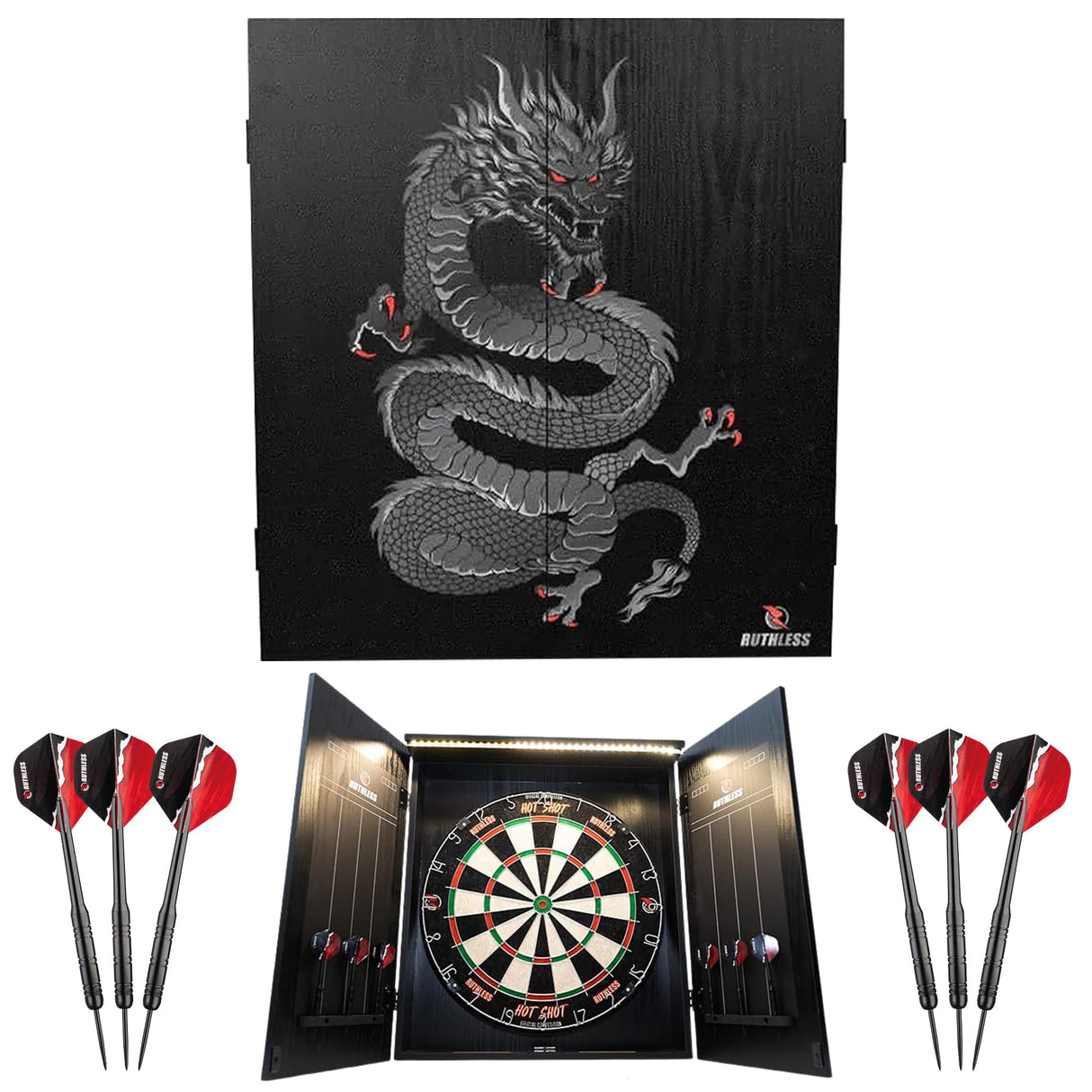 Ruthless Home Darts Centre - Cabinet with USB Light - Dragon
