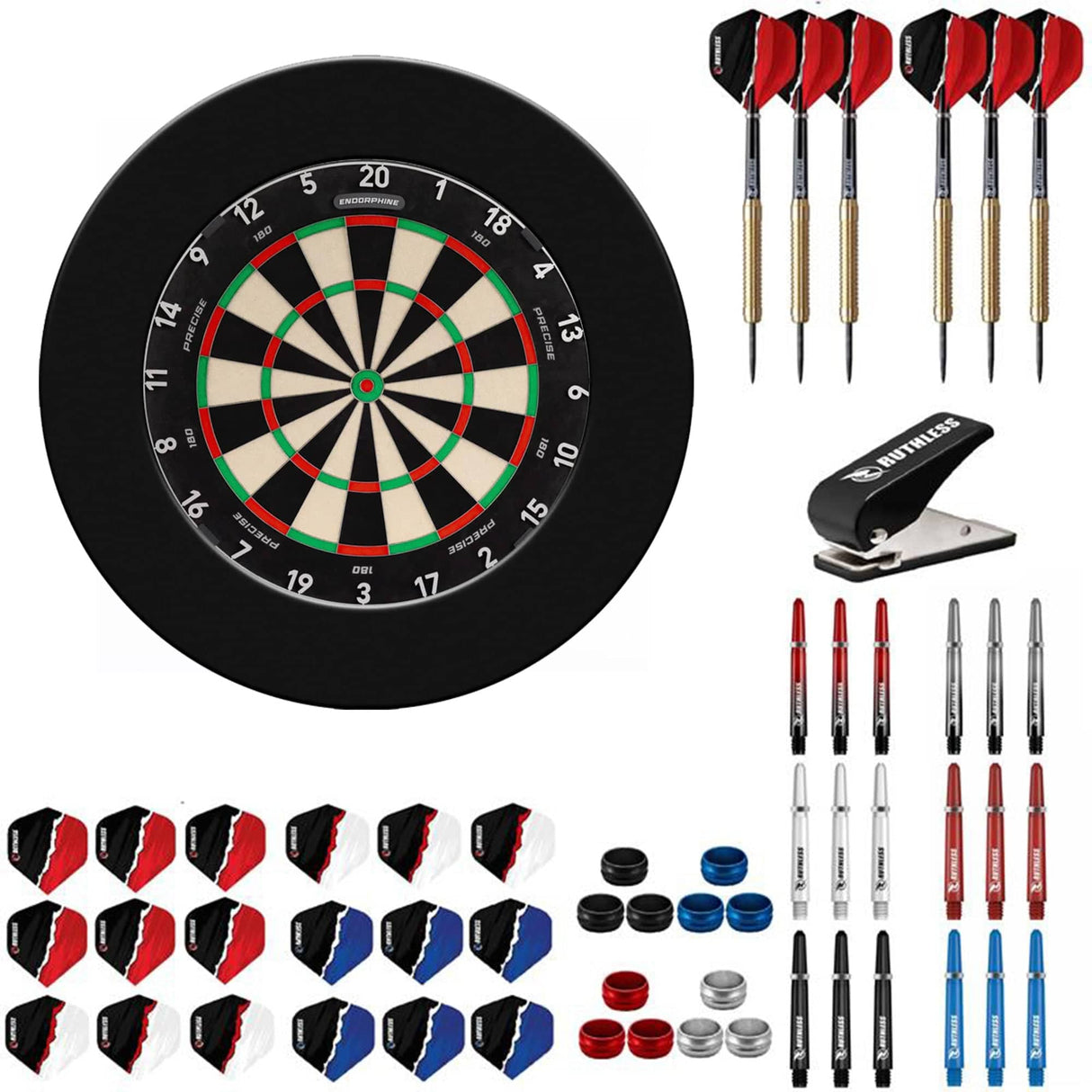 Precise 180 Endorphine Dartboard Starter Set - Dart Board, Surround, Darts & Accessories