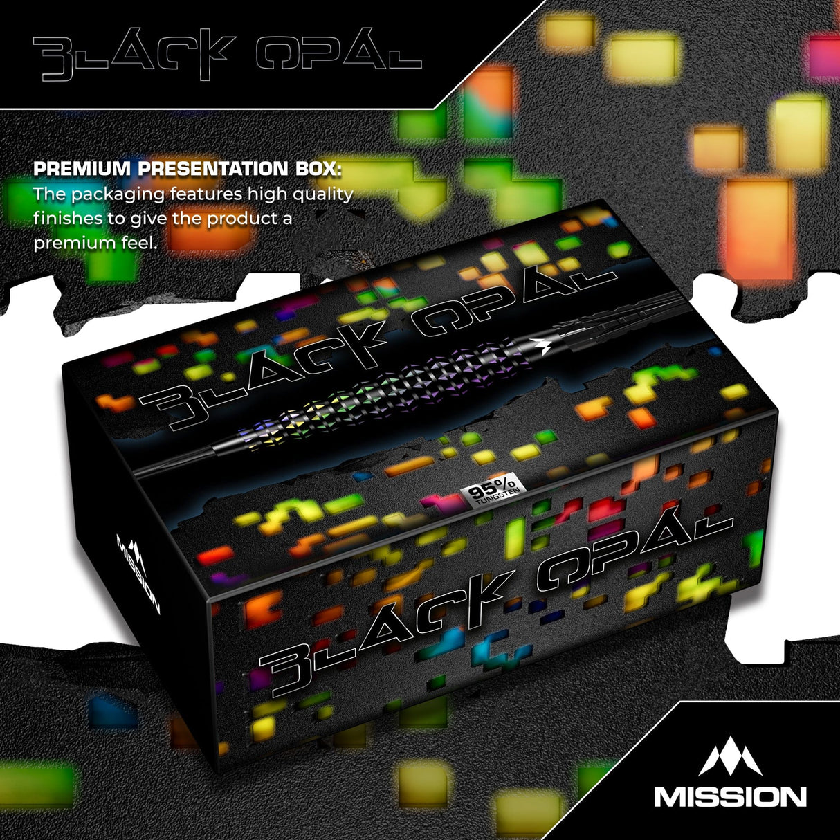 Mission Black Opal Darts - Steel Tip - 95% Tungsten - Black & Coral PVD