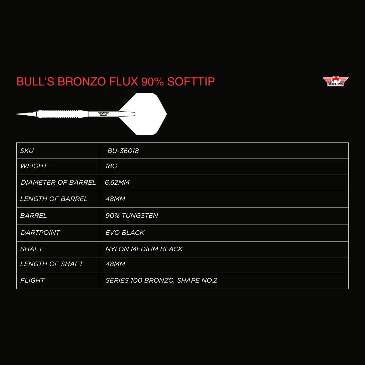 Bulls Bronzo Darts - Soft Tip - 90% Tungsten - Flux 18g