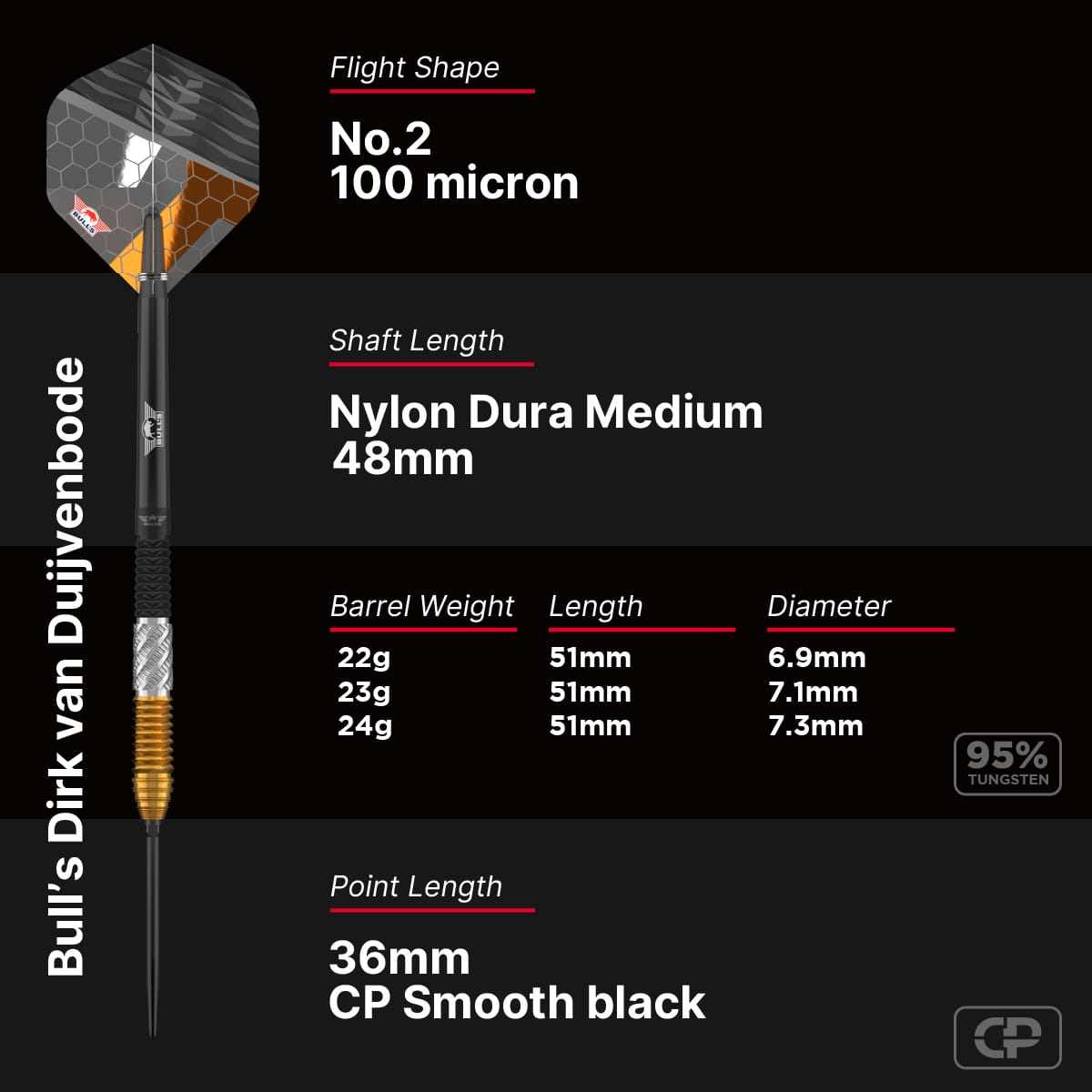 Bulls Dirk van Duijvenbode CP Darts - Steel Tip - 95% Tungsten