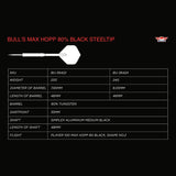 Bulls Max Hopp Darts - Steel Tip - 80% Tungsten - Black