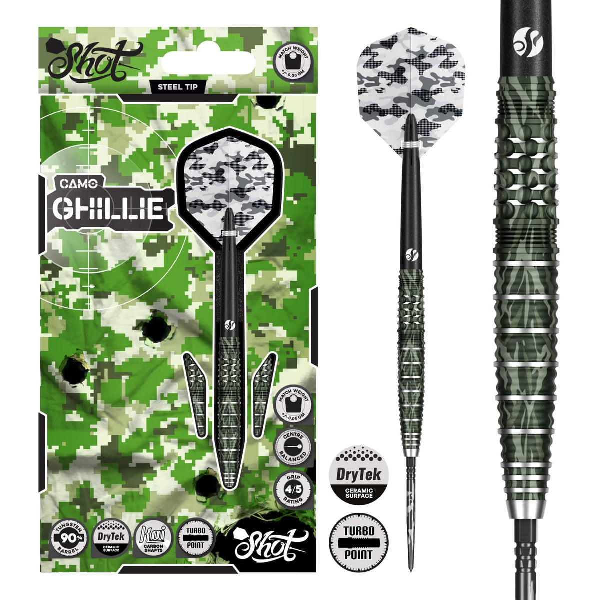 Shot Camo Turbo Darts - Steel Tip - 90% Tungsten - Ghillie