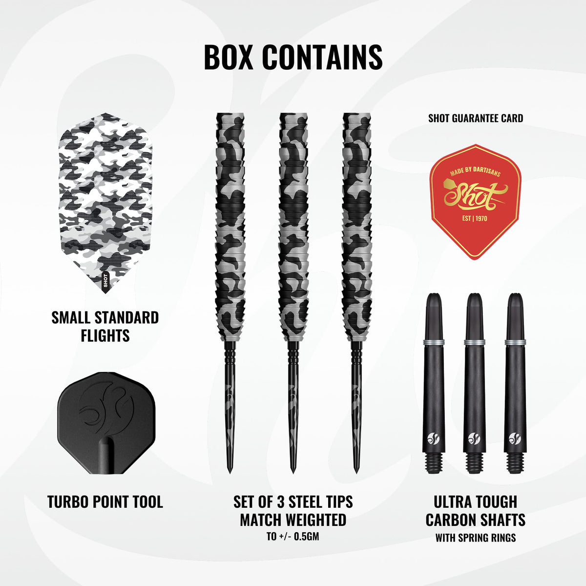 Shot Camo Turbo Darts - Steel Tip - 90% Tungsten - Polar