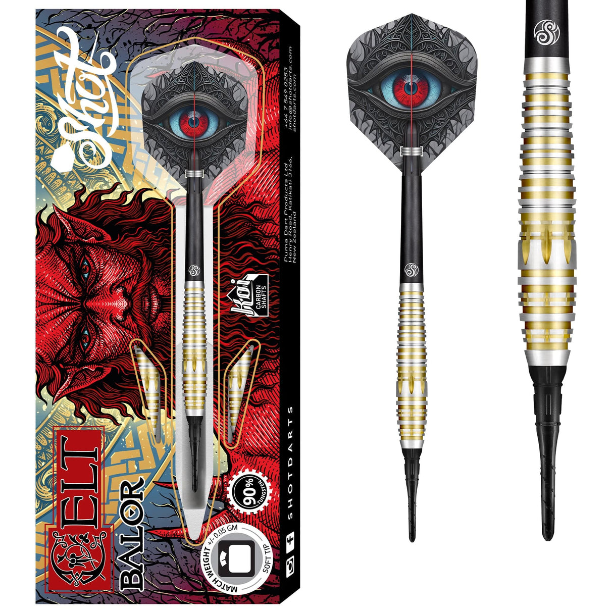 Shot Celt Darts - Soft Tip - 90% Tungsten - Balor - 20g