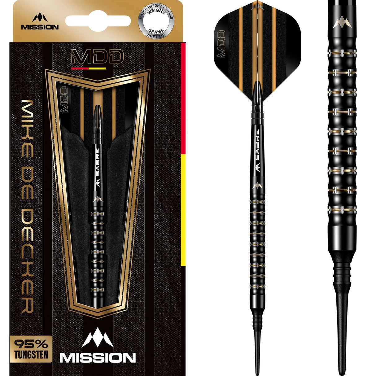 Mission Mike De Decker Darts - Soft Tip - 95% Tungsten - Black & Gold PVD - 20g
