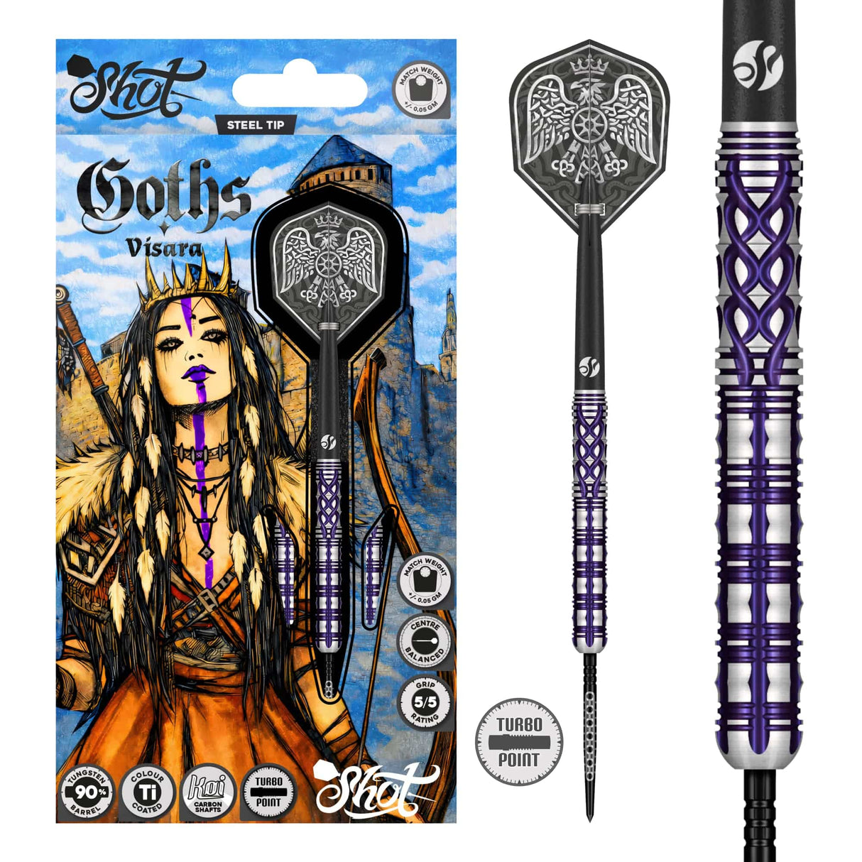 Shot Goths Darts -Steel Tip - 90% Tungsten - Visara
