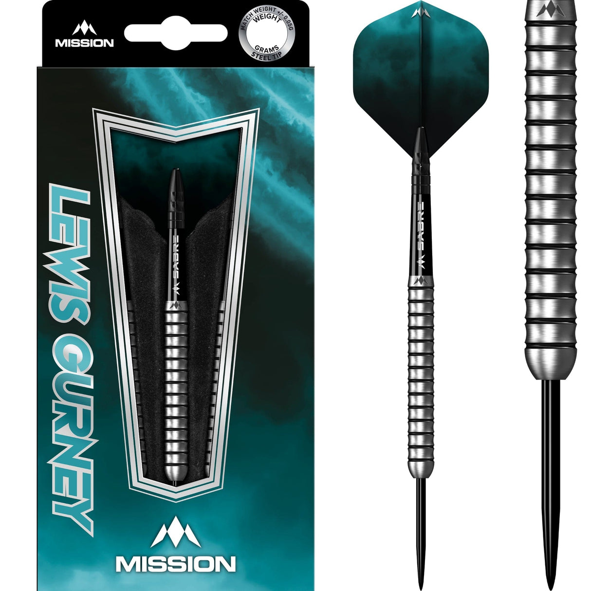 Mission Lewis Gurney Darts - Steel Tip - 95% Tungsten - Silver-Black Rings