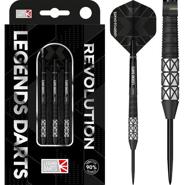 Legend Darts - Steel Tip - Revolution Series - B24 - Black - Taper Back Ring & Milled Cut