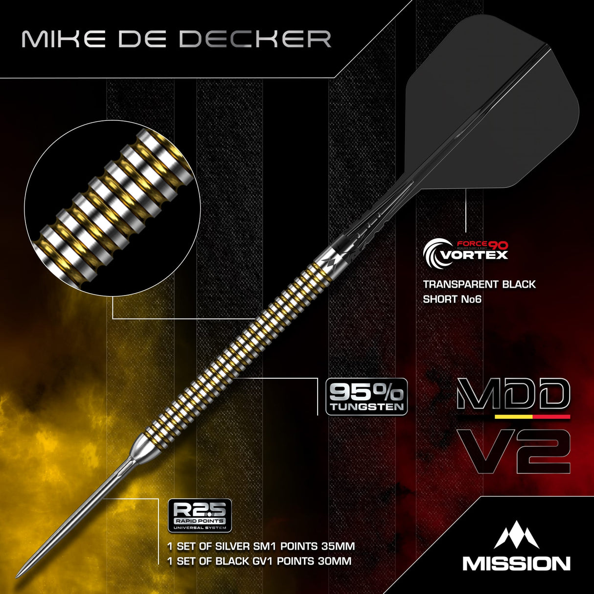 Mission Mike De Decker R2.5 Darts - Steel Tip - 95% Tungsten - V2