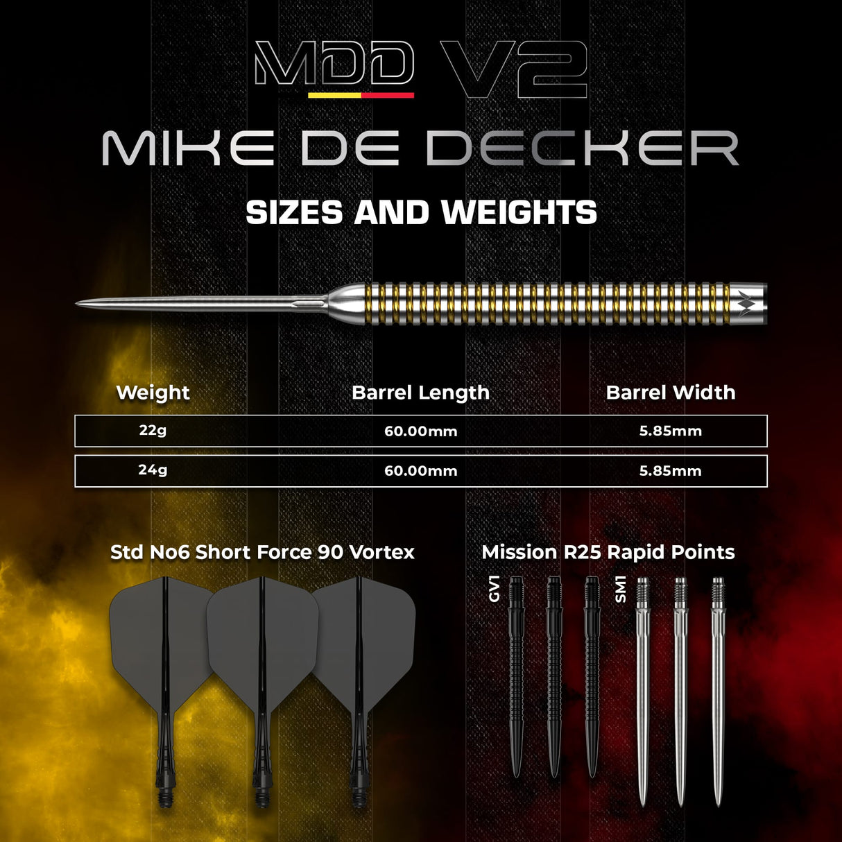 Mission Mike De Decker R2.5 Darts - Steel Tip - 95% Tungsten - V2