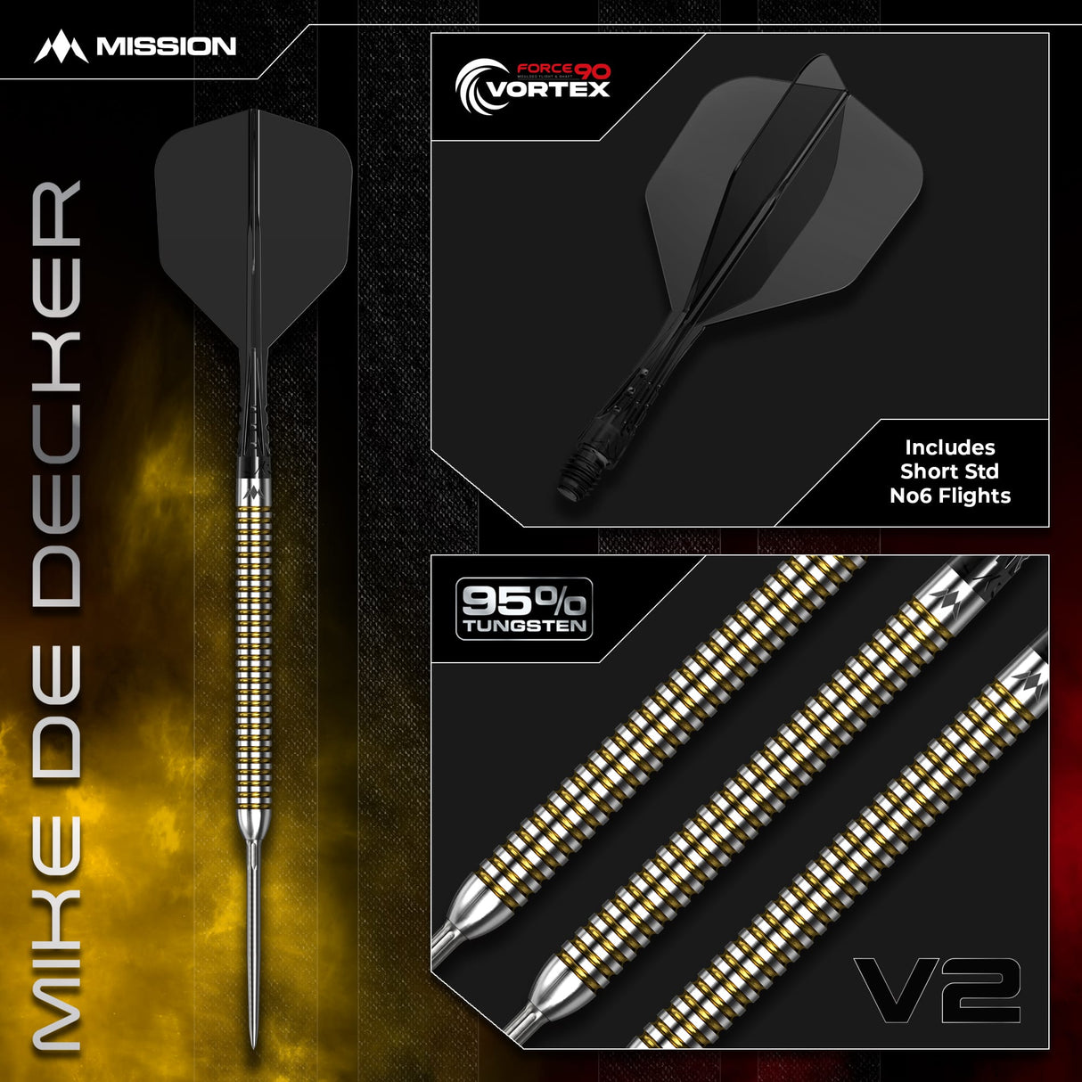 Mission Mike De Decker R2.5 Darts - Steel Tip - 95% Tungsten - V2