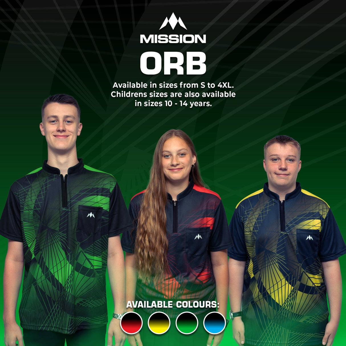 Mission Darts Orb Dart Shirt - Collarless - Lightweight - Black & Green - Youth