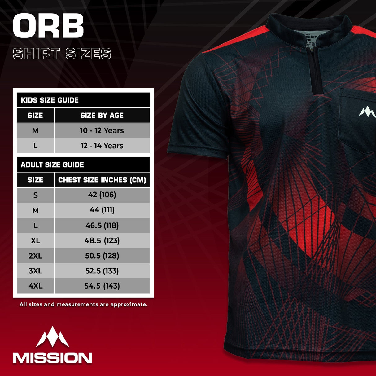 Mission Darts Orb Dart Shirt - Collarless - Lightweight - Black & Red