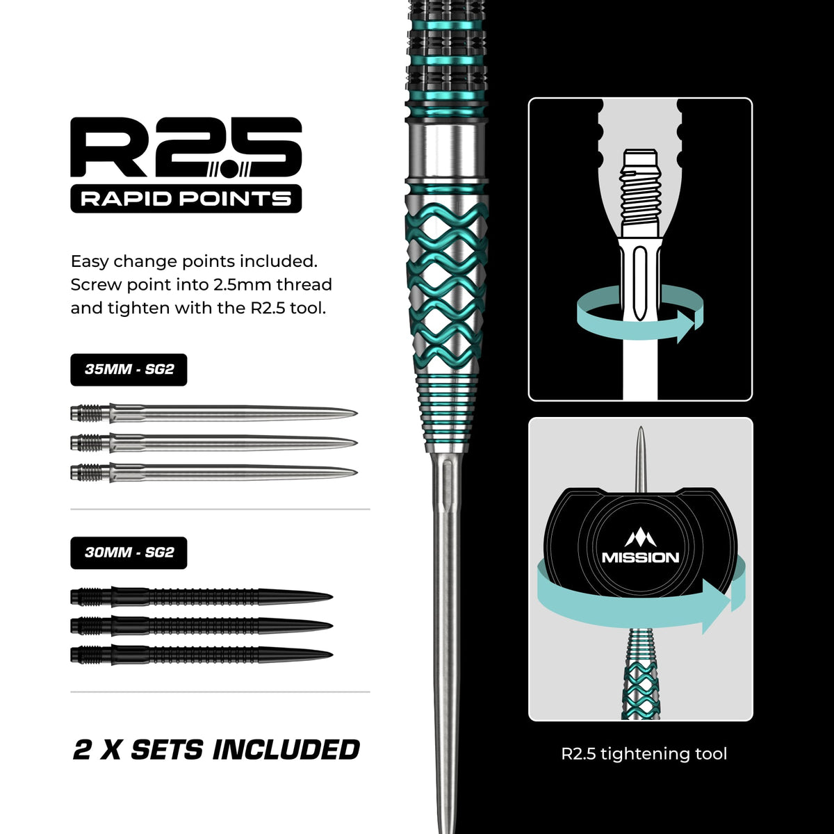Mission Neptune R2.5 Darts - Steel Tip - 90% Tungsten
