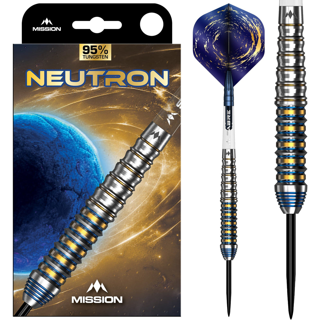 Mission Neutron Darts - Steel Tip - 95% Tungsten - Blue & Gold PVD