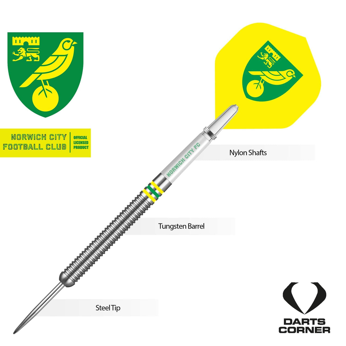Norwich City FC - Official Licensed - The Canaries - Steel Tip Darts - Tungsten - 24g