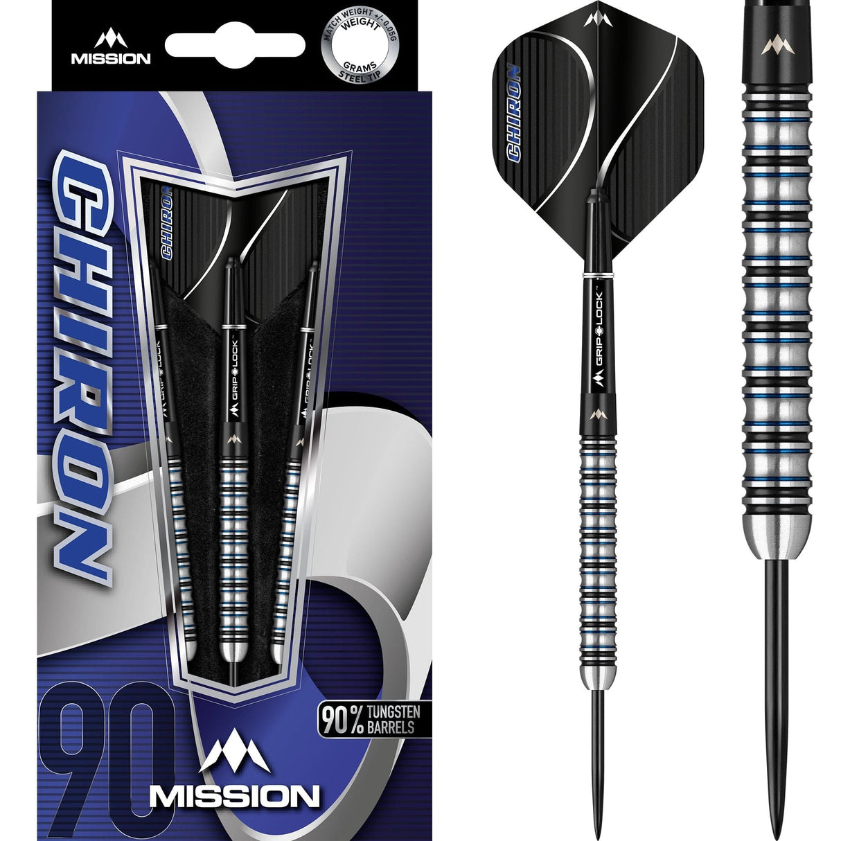 *Mission Chiron Darts - Steel Tip - M1 - Electro Black & Blue 22g