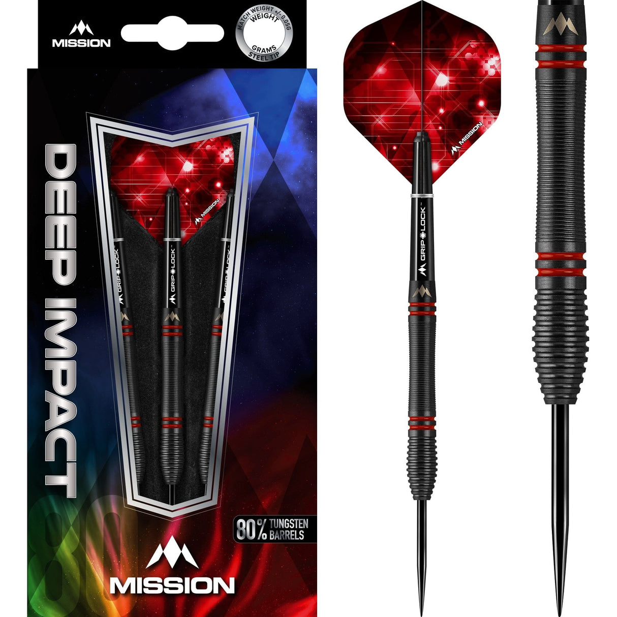 *Mission Deep Impact Darts - Steel Tip - Black - M5 - Red 22g