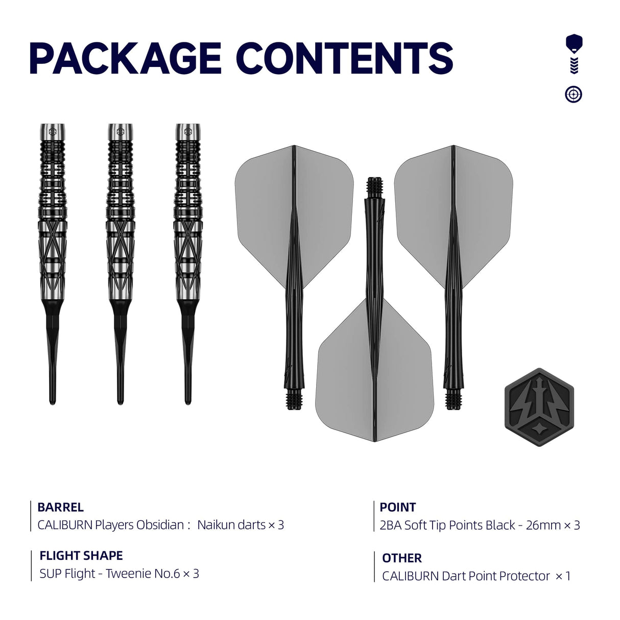 Caliburn Players Darts - Soft Tip - 90% Tungsten - Obsidian: Naikun 18g