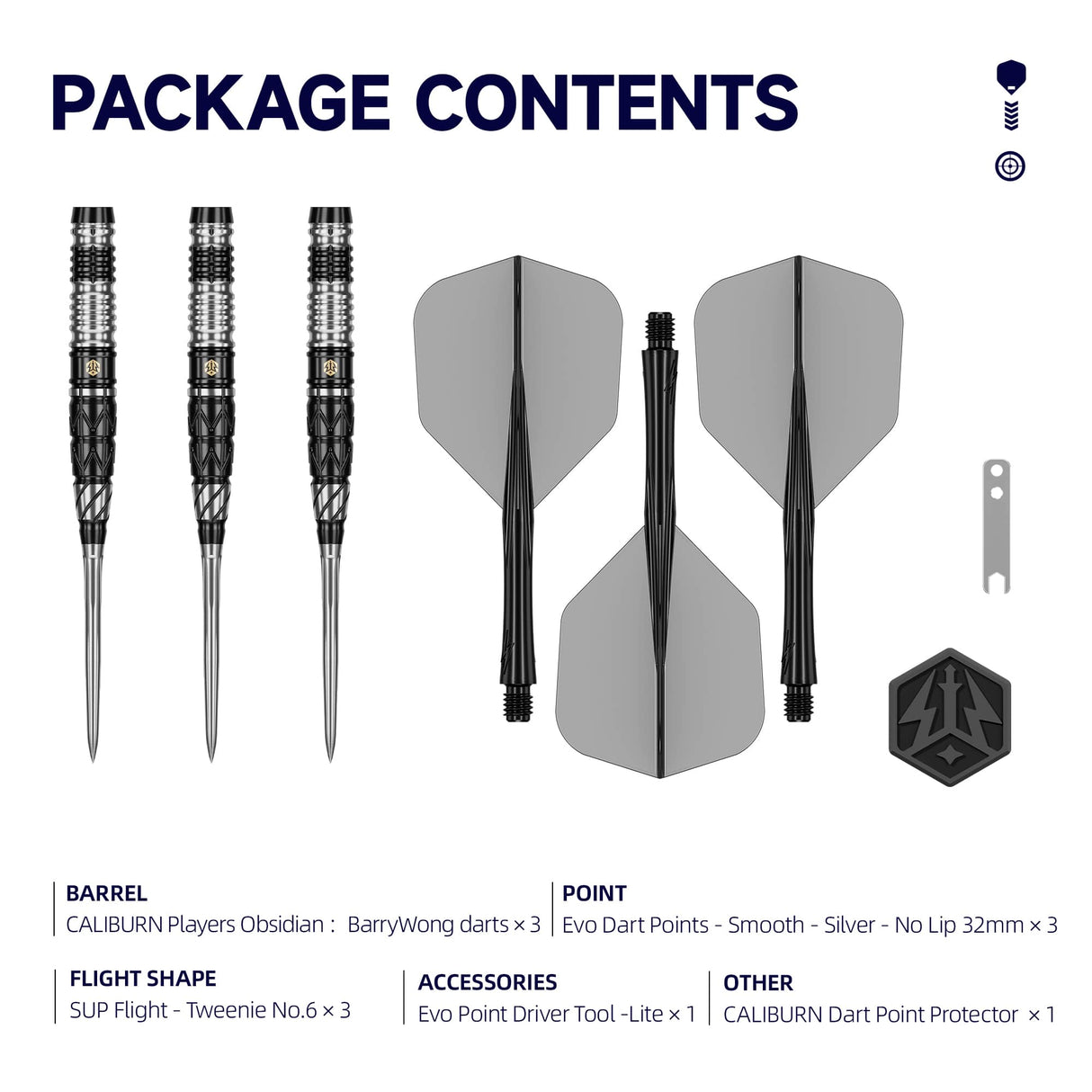 Caliburn Players Darts - Steel Tip - 90% Tungsten - Obsidian: Barry Wong