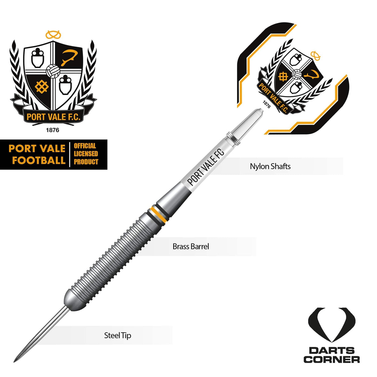 Port Vale FC - Official Licensed - The Valiants - Steel Tip Darts - Brass - 22g