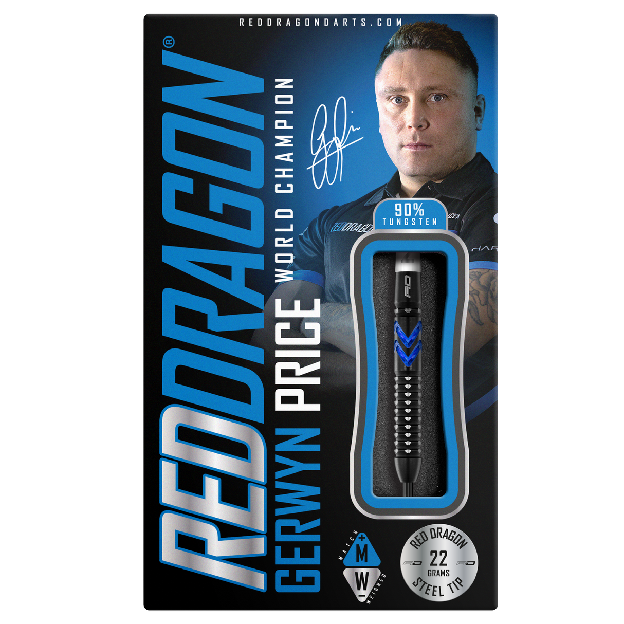 Red Dragon Gerwyn Price Darts - Steel Tip - 90% Tungsten - Ice Blue