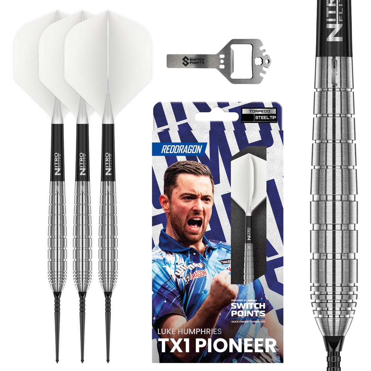 Red Dragon Luke Humphries Switch Darts - Steel Tip - 90% Tungsten - TX1