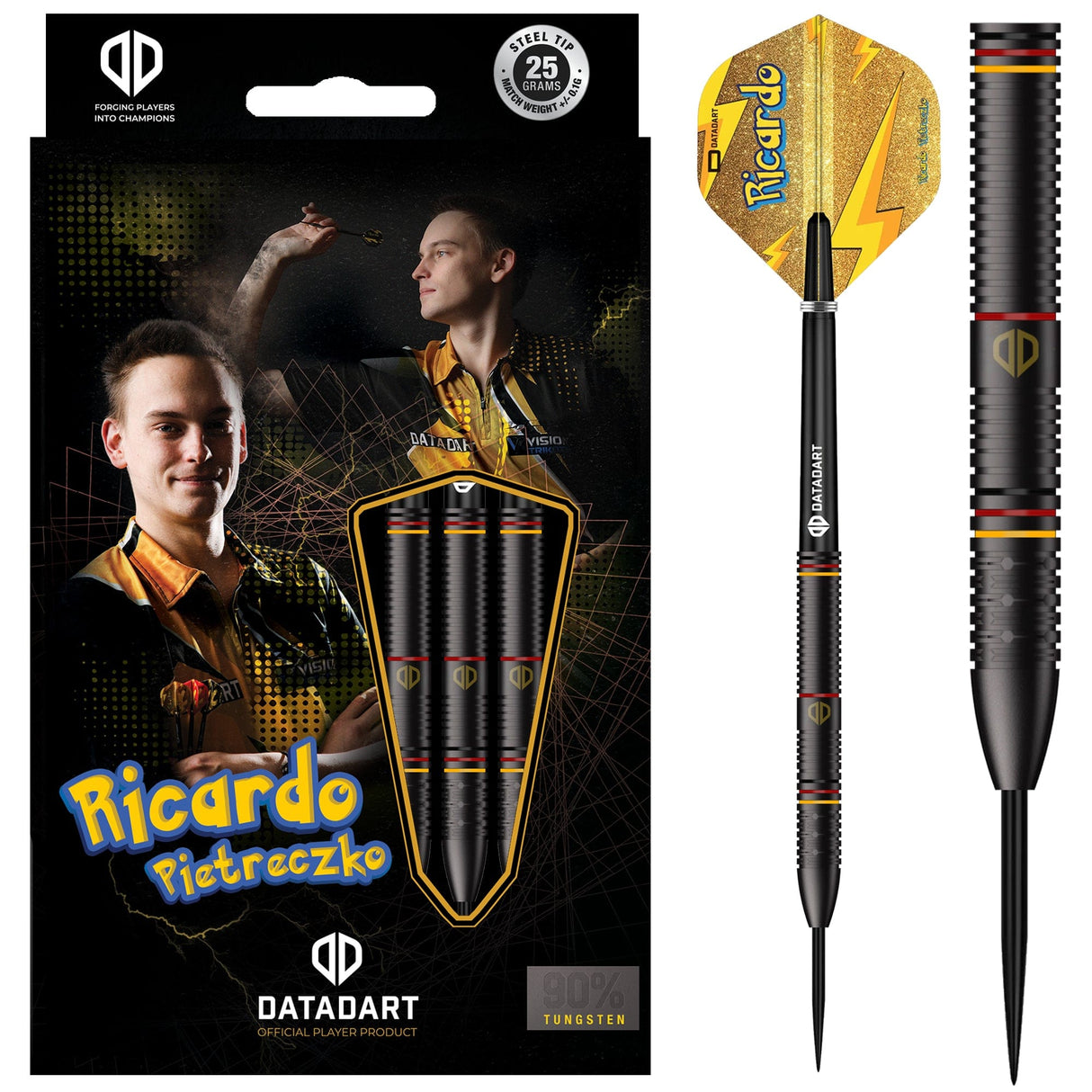 Datadart Ricardo Pietreczko Darts - Steel Tip - 90% - Pikachu - Black PVD