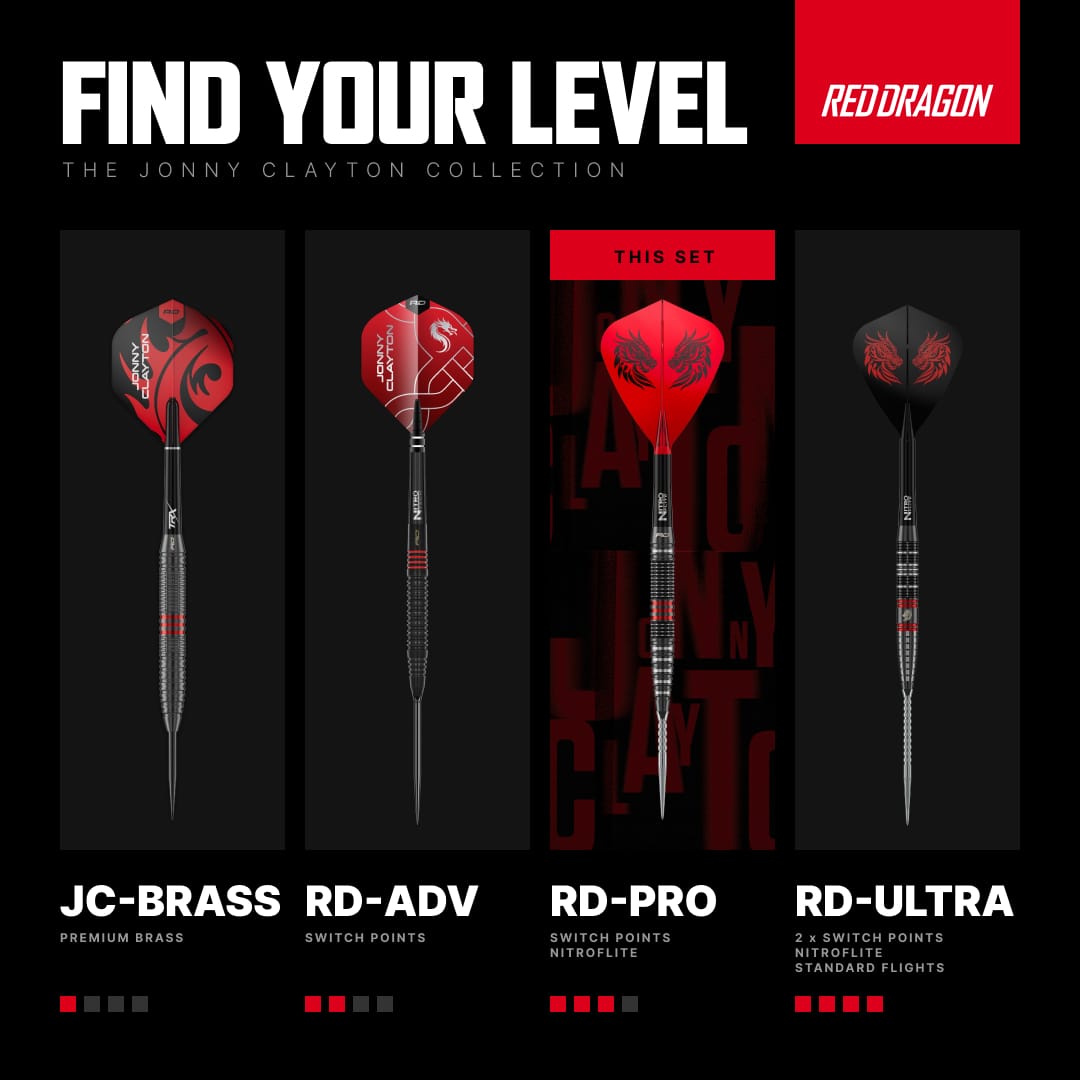 Red Dragon Jonny Clayton Darts - Steel Tip - 90% Tungsten - Pro